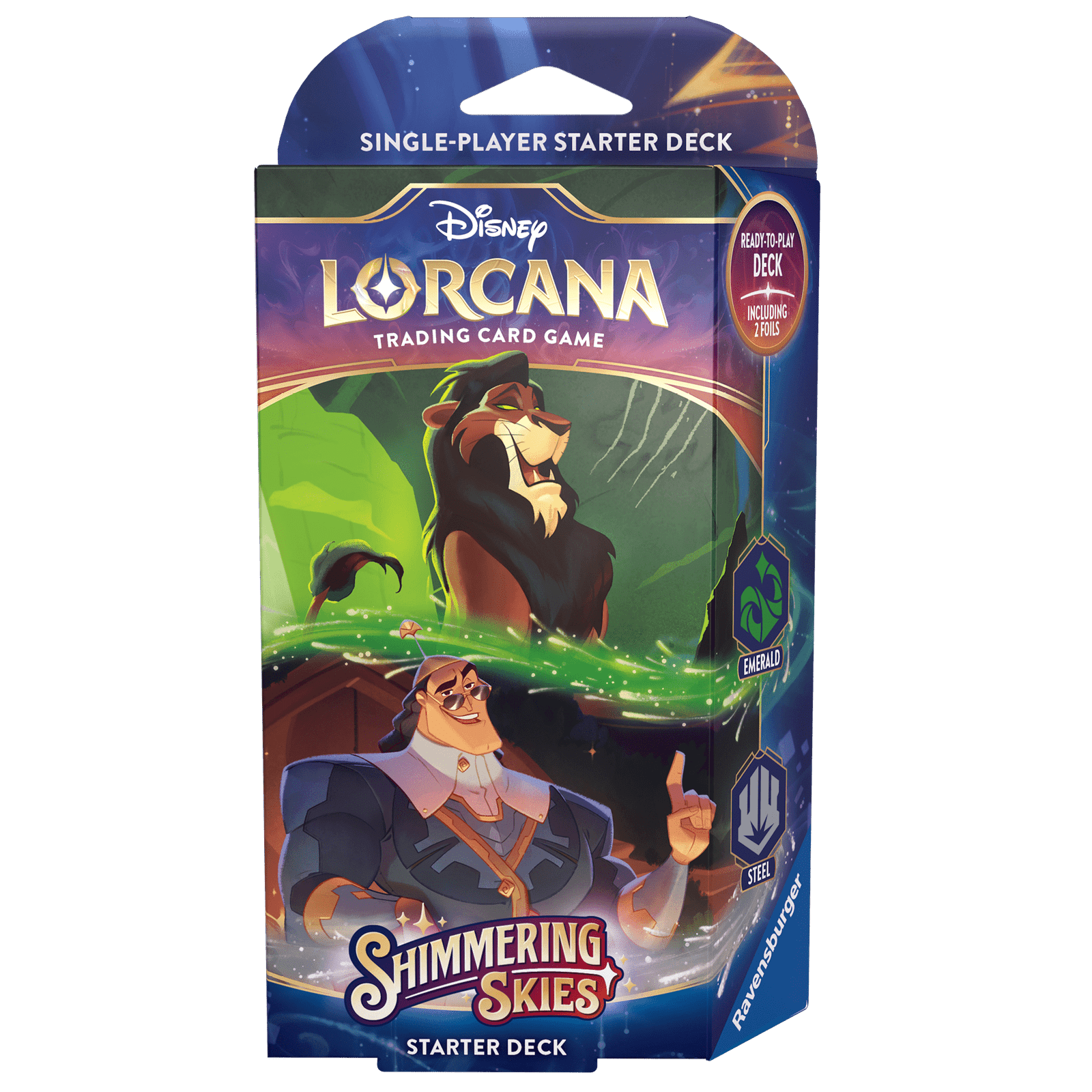 Disney Lorcana Trading Card Game – Starter Deck (Emerald/Steel) Set 5, Shimmering Skies